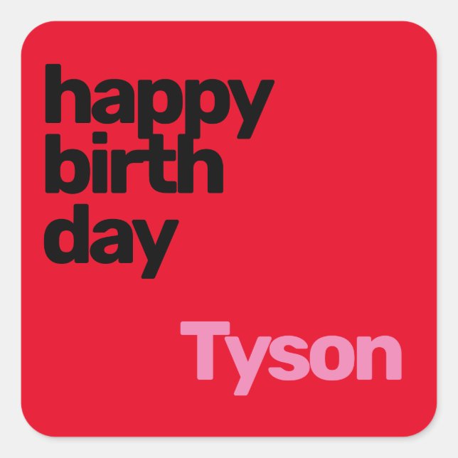 custom happy birthday minimal red black square sticker (Front)