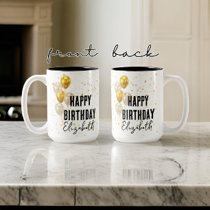 Custom Happy Birthday Mug, Birthday Gift for Her Two-Tone Coffee Mug
