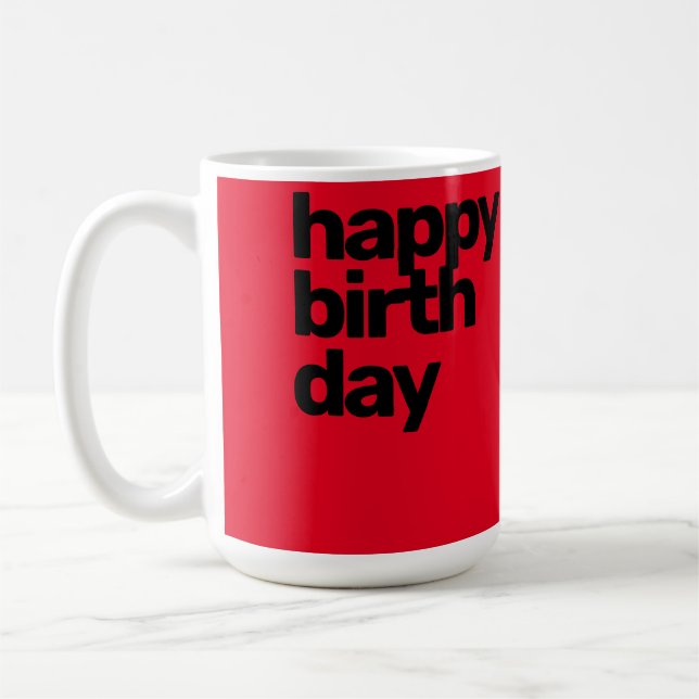 custom Happy Birthday Mug Minimal Modern Red Black (Left)