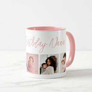Custom Happy Birthday Nana 5 Photo Collage Pink Mug