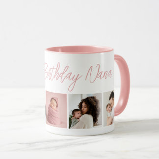 Custom Happy Birthday Nana 5 Photo Collage Pink Mug