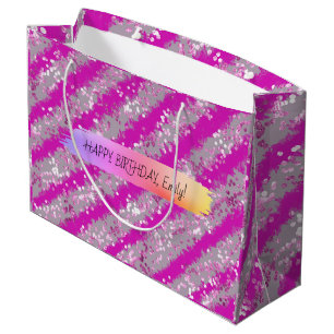 Custom Happy Birthday Personalised Feminine Girly Large Gift Bag