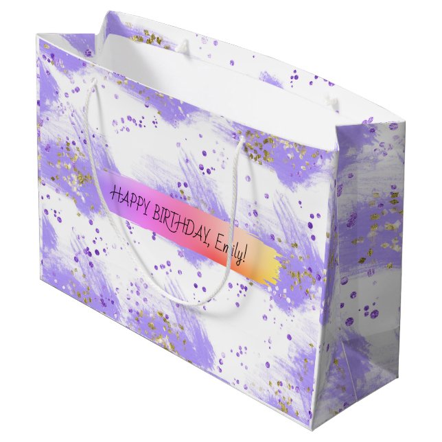 Custom Happy Birthday Personalised Feminine Girly Large Gift Bag (Back Angled)