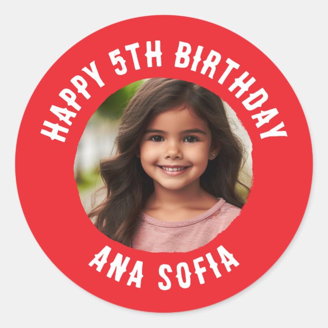 Custom Happy Birthday Personalised Name Any Age Classic Round Sticker (Front)