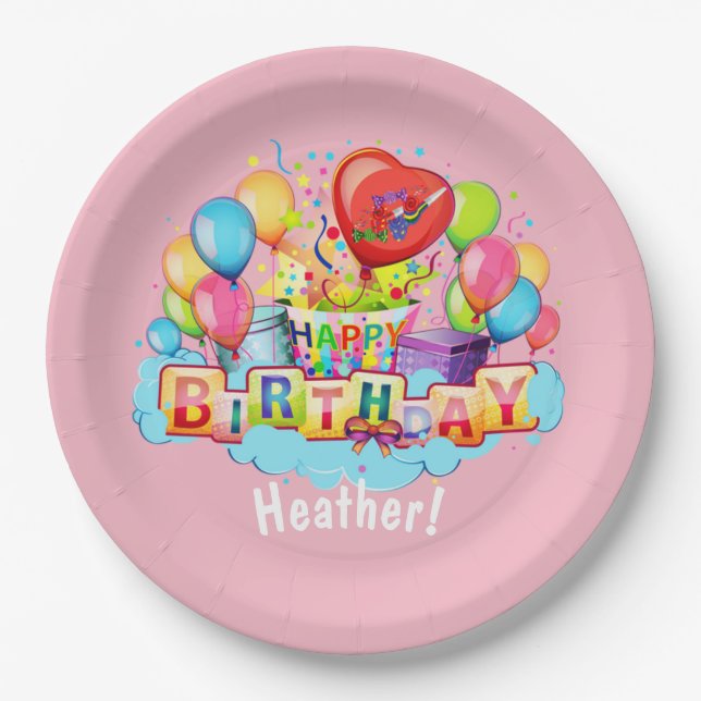 Custom Happy Birthday Personalised Pink Paper Plate (Front)