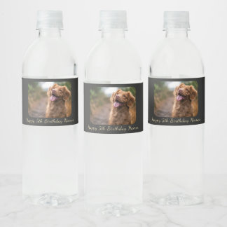 Custom Happy Birthday Pet Dog Photo Picture Name Water Bottle Label