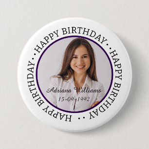 Custom Happy Birthday Photo and Age Name Button