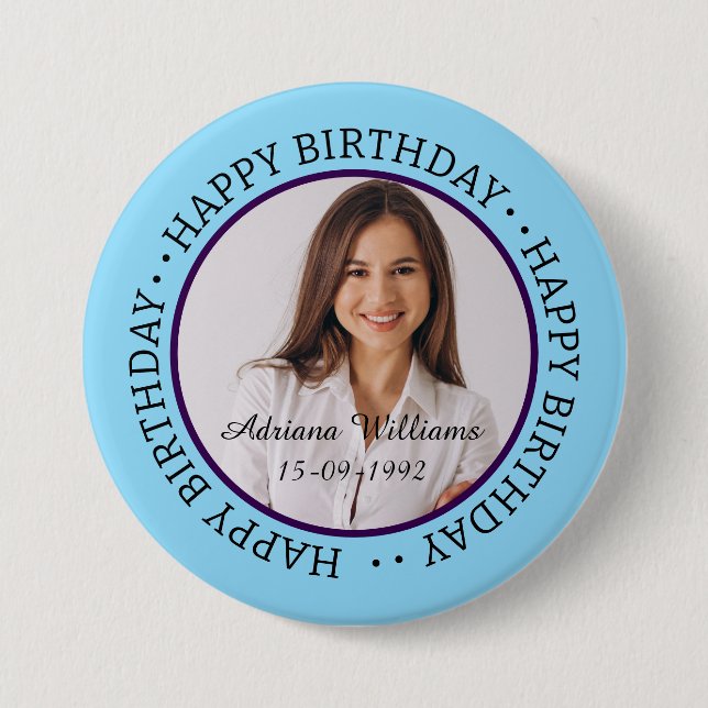 Custom Happy Birthday Photo and Age Name Button (Front)