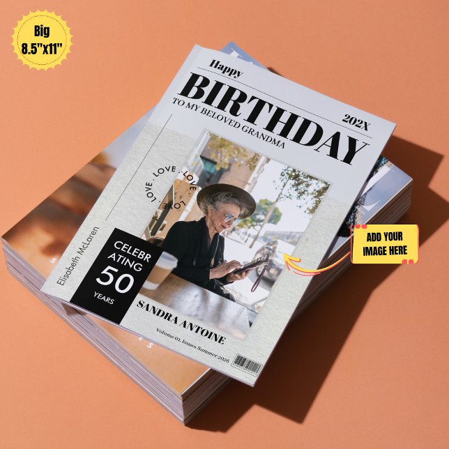 Custom Happy Birthday Photo Magazine Cover Card  (Custom Happy Birthday Photo Magazine Cover Card, Large 8.5 x 11)