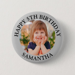 Custom Happy Birthday Photo Name Age  6 Cm Round Badge