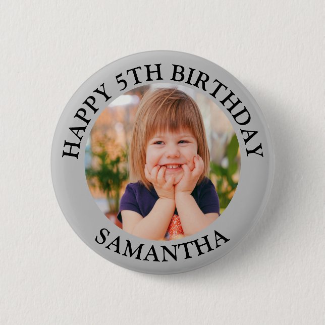 Custom Happy Birthday Photo Name Age  6 Cm Round Badge (Front)