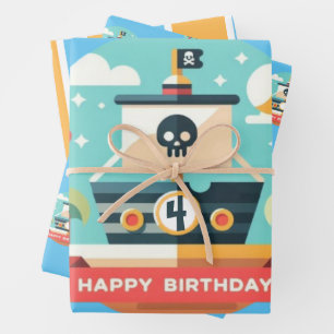 Custom Happy Birthday Pirate Adventure Wrapping Paper Sheet