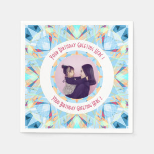 Custom Happy Birthday Star Blue Photo Greeting Napkin