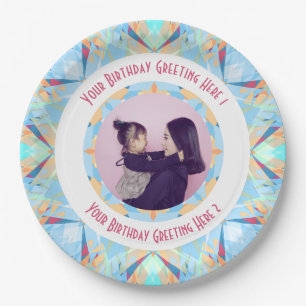 Custom Happy Birthday Star Blue Photo Greeting Paper Plate
