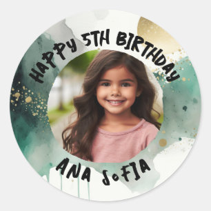 Custom Happy Birthday Watercolor Splatter Favour Classic Round Sticker