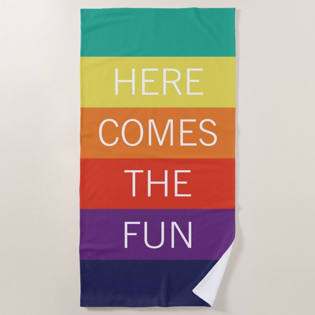 Custom Happy Bright Sunny Summer Stripes Pattern Beach Towel (Front)