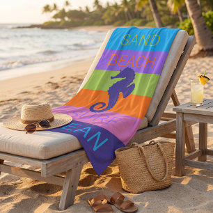 Custom Happy Bright Sunny Summer Stripes Pattern Beach Towel