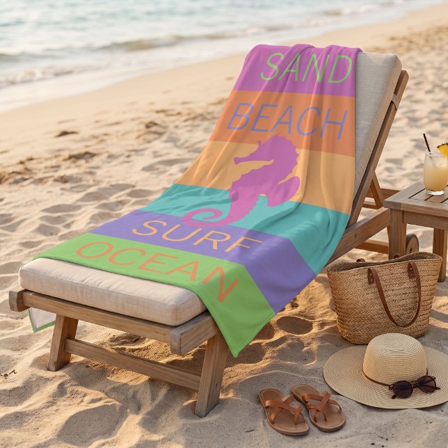 Custom Happy Bright Sunny Summer Stripes Pattern Beach Towel (Creator Uploaded)