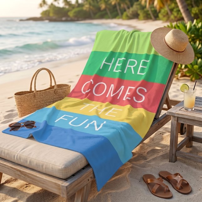 Custom Happy Bright Sunny Summer Stripes Pattern Beach Towel (Creator Uploaded)