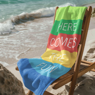 Custom Happy Bright Sunny Summer Stripes Pattern Beach Towel