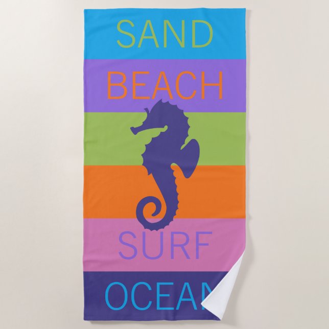 Custom Happy Bright Sunny Summer Stripes Pattern Beach Towel (Front)
