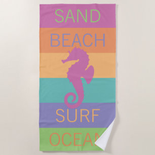 Custom Happy Bright Sunny Summer Stripes Pattern Beach Towel