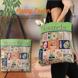 Custom Happy Easter Collage Colourful Tote Bag