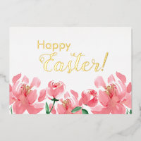 Custom Happy Easter Floral Peonies Real Gold 