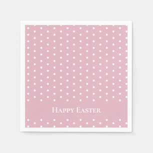 Custom Happy Easter Pastel Pink & White Polka Dot Napkin