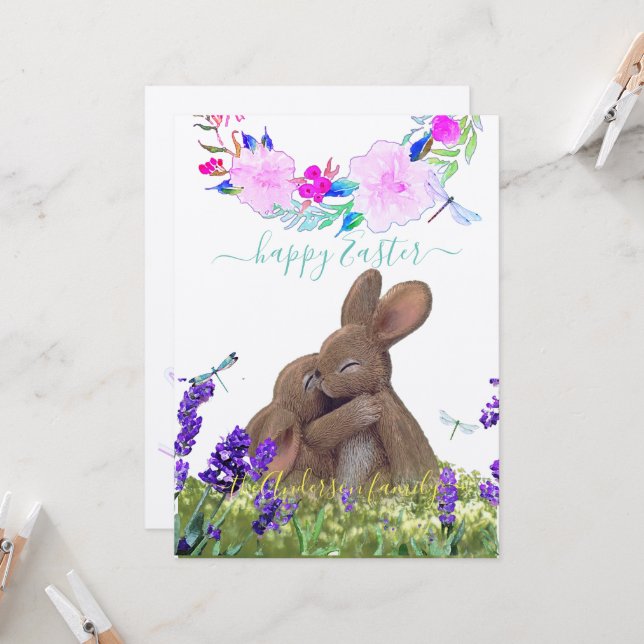Custom Happy Easter Shabby Chic Boho Style Large Card (Front/Back In Situ)