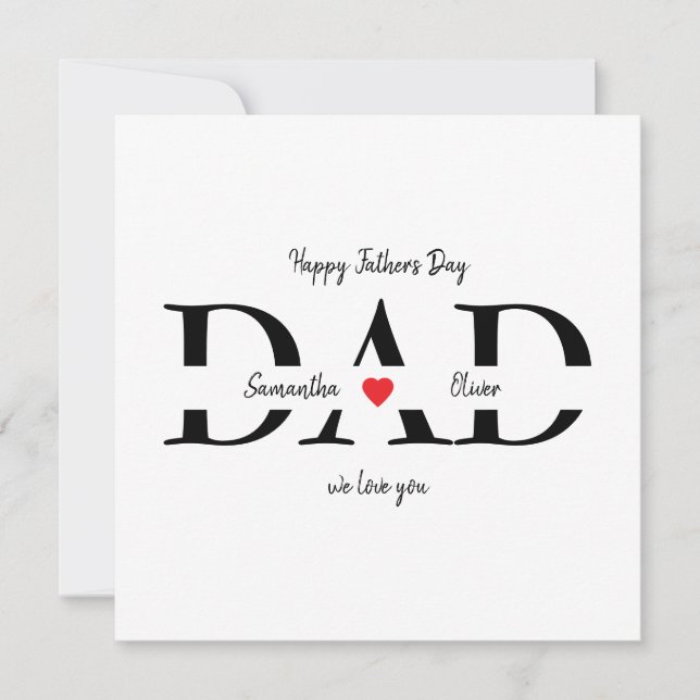 Custom Happy Father's Day Flat Card with Kids Name (Front)