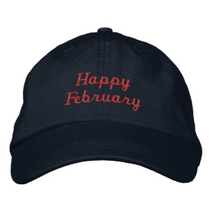 Custom Happy February Text Navy-Hat Premium Super Embroidered Hat