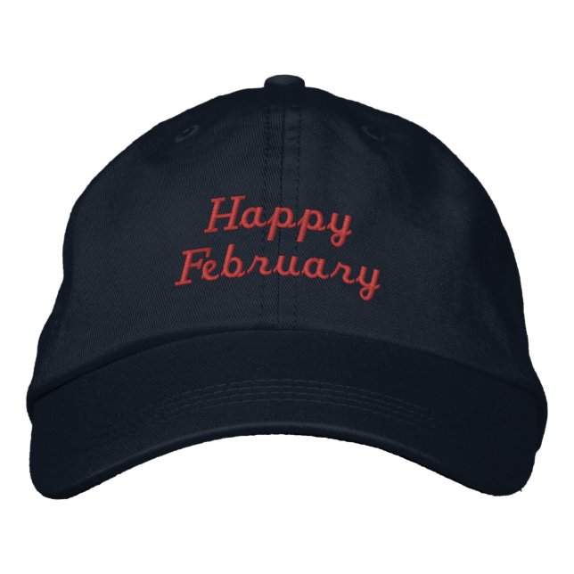 Custom Happy February Text Navy-Hat Premium Super  Embroidered Hat (Front)