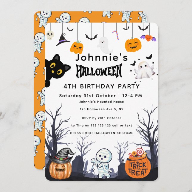 Custom Happy Halloween Birthday  Invitation (Front/Back)