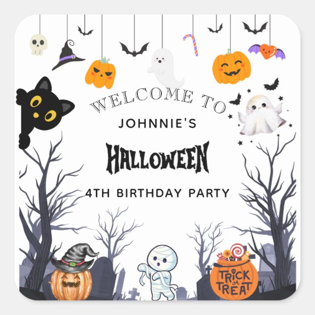 Custom Happy Halloween BIRTHDAY Square Sticker (Front)