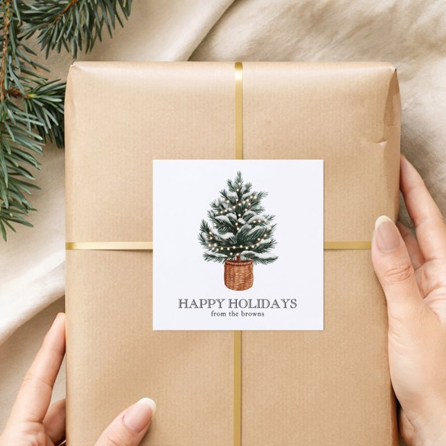 Custom Happy Holidays Cute Boho Christmas Tree Square Sticker (Creator Uploaded)