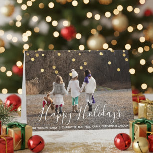 Custom HAPPY HOLIDAYS Gold confetti   PHOTO Holiday Card