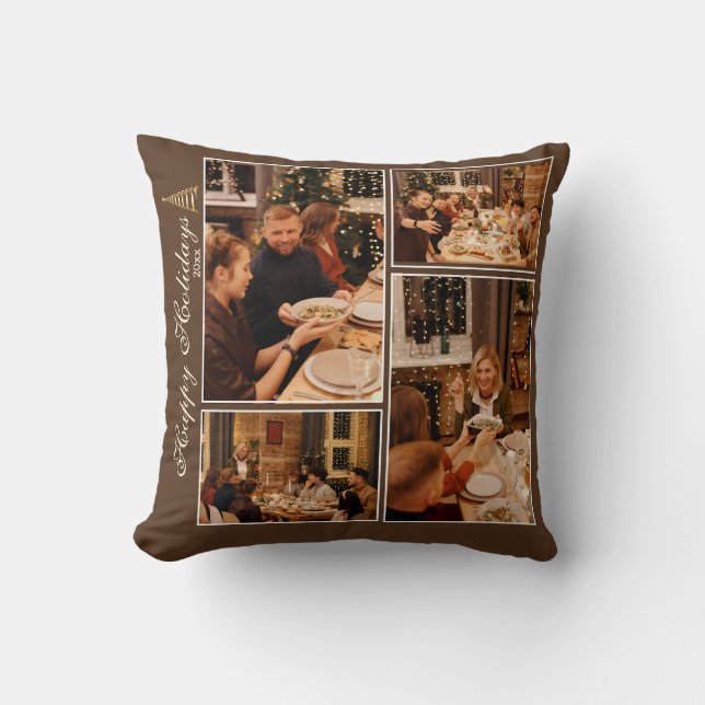 Custom Happy Holidays Photos Throw Pillow (Front)
