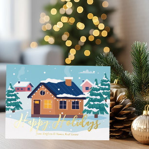 Custom Happy Holidays Real Estate Company Gold Foil Holiday Card