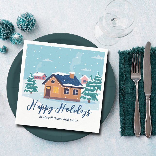 Custom Happy Holidays Real Estate Company Party Napkin (Creator Uploaded)