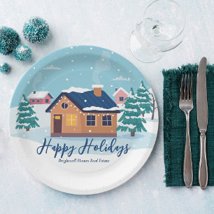 Custom Happy Holidays Real Estate Company Party Paper Plate