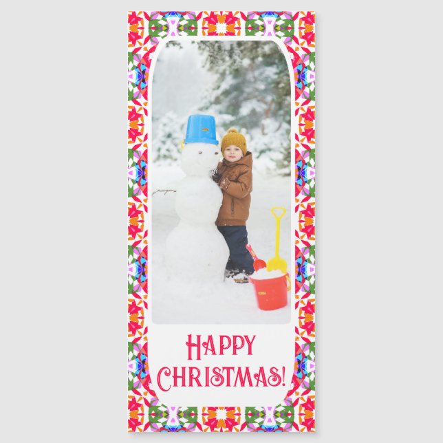Custom Happy Jolly Christmas Photo Magnetic Card (Front)