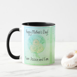 Custom Happy Mother's Day line art green roses   Mug
