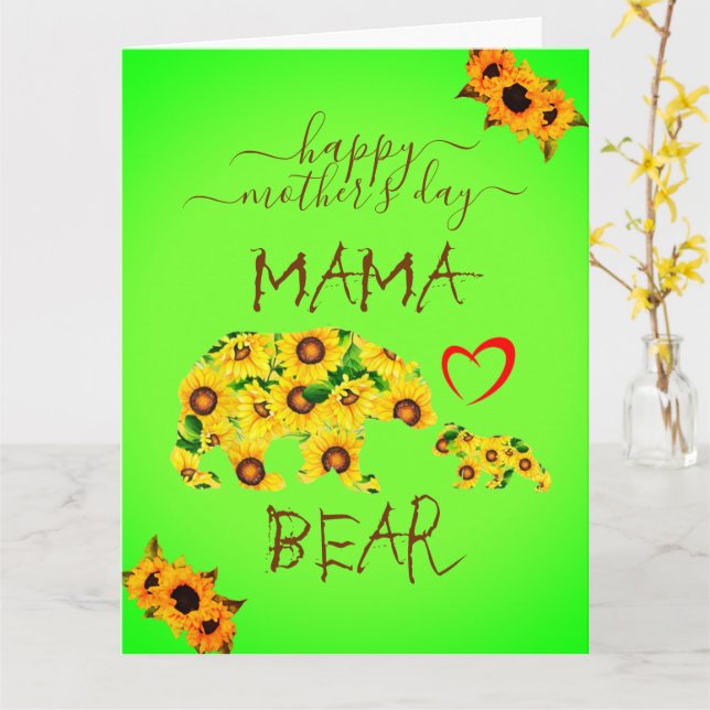Custom Happy Mothers Day MAMA BEAR Sunflowers Mum Card (Yellow Flower)