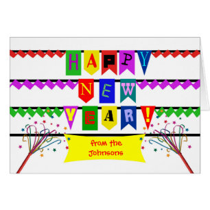 Custom Happy New Year, , Bright and Colorful Flags