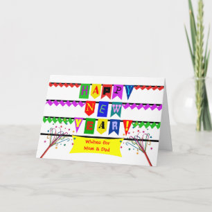 Custom Happy New Year for Mum and Dad, Flags Holiday Card