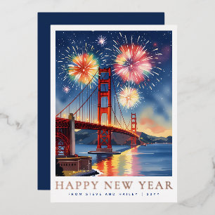 Custom Happy New Year San Francisco Fireworks Foil Holiday Card
