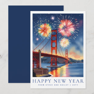 Custom Happy New Year San Francisco Fireworks Holiday Card