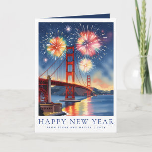 Custom Happy New Year San Francisco Fireworks Holiday Card