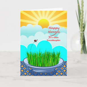 Custom, Happy Norooz for Granddaughter, Sabzeh Holiday Card